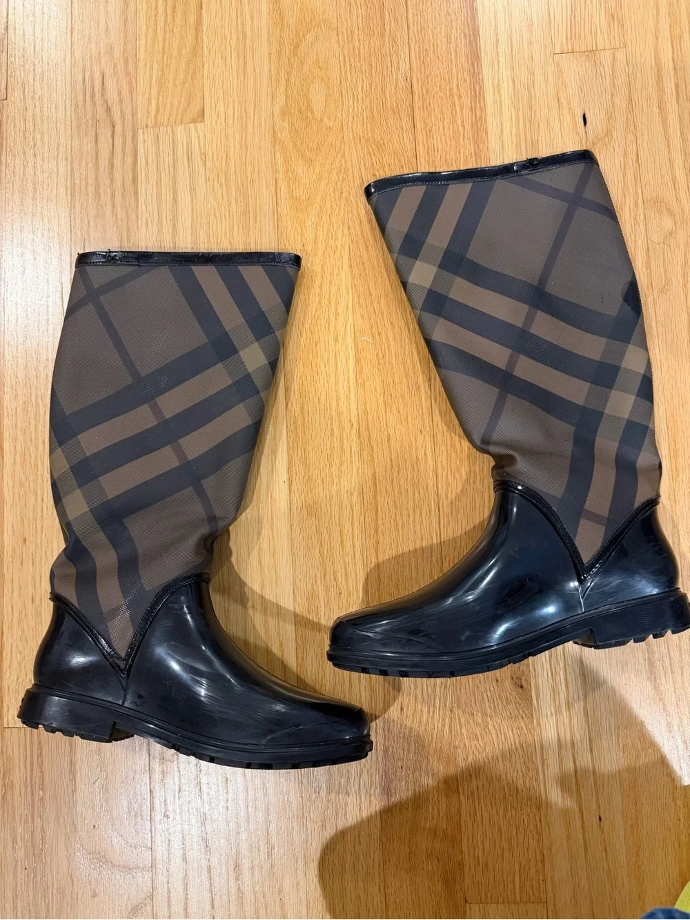 100% Authentic Burberry Rubber Plaid Tall Rain Boots